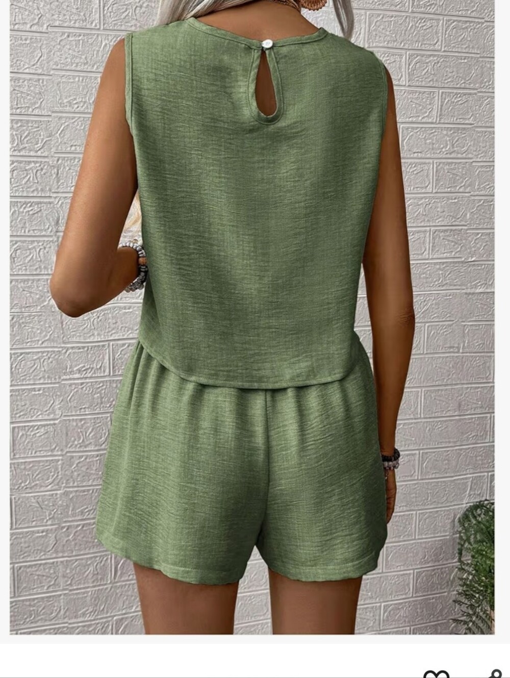 Sleeveless Two-Piece Linen-Blend Shorts Set - Green #61 - Picture 3 of 5